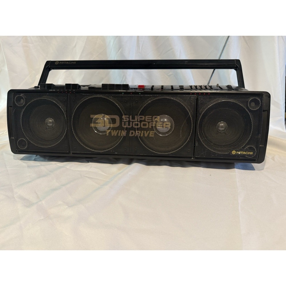 Hitachi‎ Vintage Boombox Super Woofer Twin Drive Dual Cassette Radio 80s Works